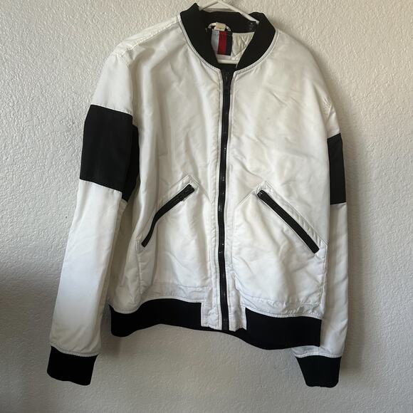 White Black Tommy Hilfiger Flight Bomber Jacket Windbreaker XL - Picture 1 of 6